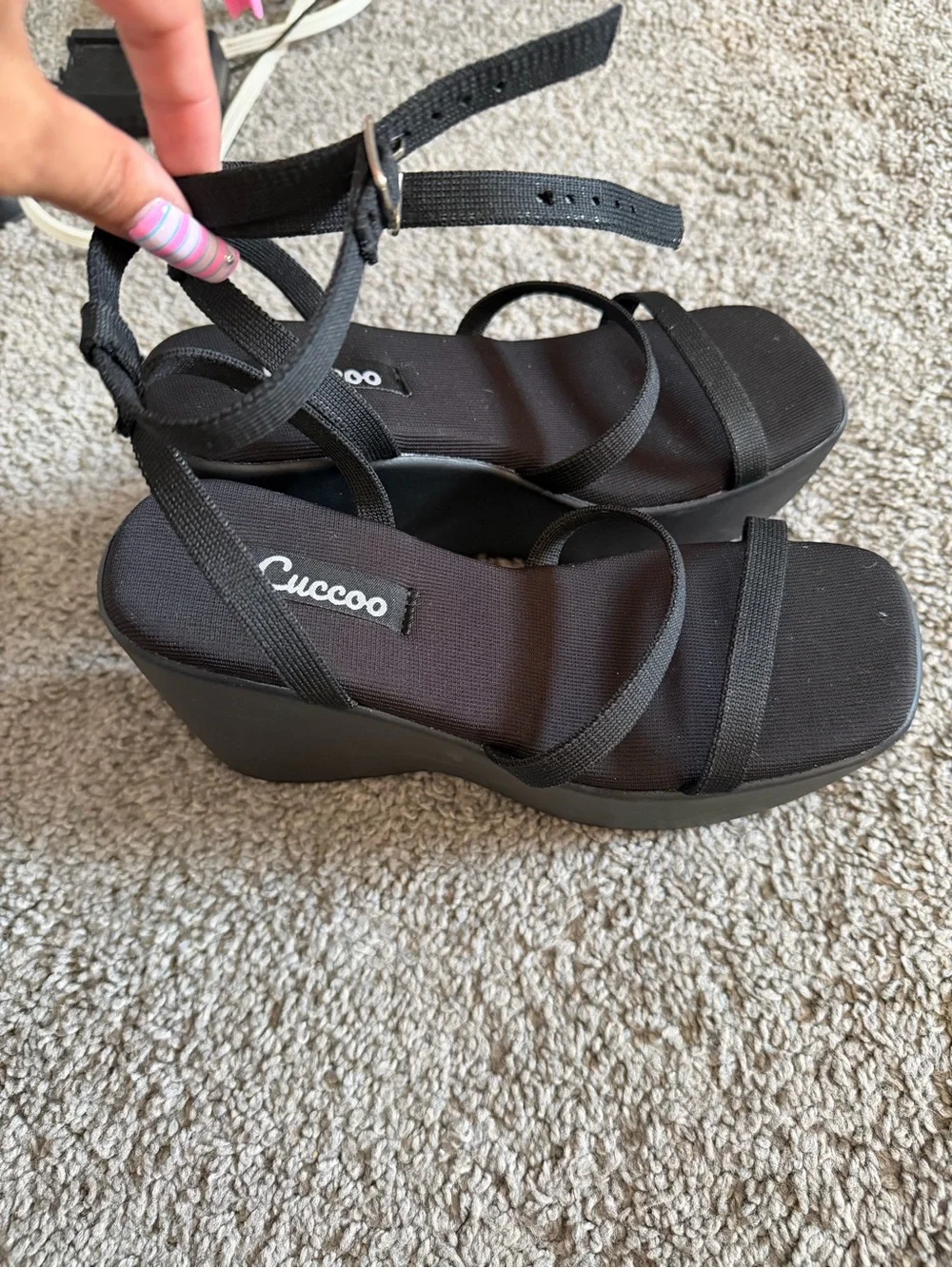 Forever 21 Black Platform Wedge Sandals with Strappy Upper